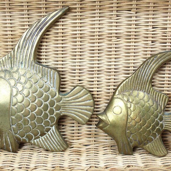 Vintage Brass Fish Wall Decor Pair – Made in India Mid Century Boho Coastal Wall - Picture 5 of 11